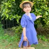 Korean Summer Baby Girl Dress Cotton Turn Down Collar Irregular Large Hem Little Solid Short Sleeve Infant 240325