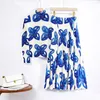 Two Piece Dress Runway Summer Runway Two Piece Pleated Skirt Suit Women Flower Print High Stretchy Pullovers Top A-Line Skirts Casual Street Set Outfits 2024