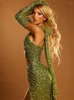 Casual Dresses 2024 Kvinnor Summer Sexig stropplös backless Mesh -paljetter Green Maxi Long Bodycon Dress Evening Stage Performance Vestido