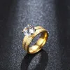 Mode Enkel och generös rostfritt stål Personlig ring med runda zirkonguld Ladys handdekoration Titan smycken