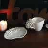 Tazas Cerámica 3D Tea de té de flores Delicadas a mano con plato de platillo de café floral a mano