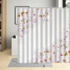 シャワーカーテン開花桃の花のカーテン花植物フラワーアート家の装飾フック付きの防水生地のバスルーム