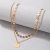 Pendanthalsband 2024 Vintage Gold-Plate Round Sequin Chain Halsband för kvinnor Kvinna Girl Fashion Multilevel Choker Wild Jewelry Gift