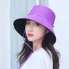 New Sun Hat Female Summer Summer Side Side Sidererman Hat Solid Color Fashion Discal Large Overhang Basin Hat Travel Sun Hat Sun واقي من طيبة قابلة للطي