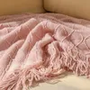 Simple Soild Knitted Blanket Decor Sofa Cover Blanket Fringe Thin Blanket Office Air Conditioning Blankets Summer Nap Blankets 240328