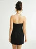 Robes décontractées Devive Teger 2024 Summer Femme's Black Sexy Blessless Sequins 3d Fleur Fleur Mini robe Élégante fête de célébrité