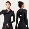 LL Women Yoga Jacket Body-Huging-Yoga-Anzug mit Kapuzenkapitalanzug hoher elastischer, schnell trocknender schlanker Strickjacken mit Ärmeln Yoga Mantel