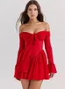 Lässige Kleider Mozision elegant trägerlosem Rückenless sexy Mini-Kleid für Frauen rot Offschuldige Lange Flare-Hülle Plisel Club Party 2024