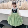 Girl's Dresses Anna Frozen Baby Dress Korean Baby Girl One-piece Dress Summer And Spring Green Dress Anna Cosplay For Kids 3 To 10 Years old L240402