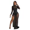 Casual Dresses For Women 2024 Summer Long Bathroom Beach Clothes Beachwear Fairy Dress Vestido Glitter Solid Color Mesh Diamond