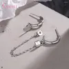 Boucles d'oreilles à la mode couple d'asymétrie fine 925 argent sterling avec clés de serrure coeur conception rock accessoires de fête