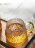 Wine Glasses Hammer Pattern Glass Mug Water Cup With Handle High Temperature Resistant Tea Transparent Flower Large Capacity