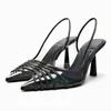 Traf d'été pour femmes sandales noires ramines brillantes High Heels Chaussures Fashion Tip transparent Sexy Slingback High Heels femme 240329