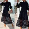 Casual Dresses Women Crochet Hollow Solid Party Dress Sexy Half High Lace Waist Slim Long Fashion Summer Patchwork Maxi