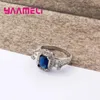 Кластерные кольца быстро большой темно -синий прямоугольник камень 925 стерлинговой серебряный кольцо для женщин Обручание модные украшения