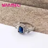 Anillos de racimo Fast Big Big Blue Rectangle Stone 925 Sterling Silver Needle Ring para mujeres Joyería de moda