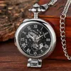 Relojes de bolsillo Gorben Cubierta transparente Pocket de bolsillo Fashion Retro Casual Skeleton Dial Silver Hand Hand Mens Chain L240402