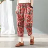 Calça feminina Roupas femininas Trendy Vintage Stylenic Print Y2K Beach Harém Cintura elástica Coloque as calças de algodão casual Pantalon Z445