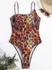 Frauen Badebekleidung Vigocasey 2024 Leopard Strapped Women Sexy Push Up One Piece Badeanzug Monokini Rückenfreier Hoch geschnittener Strandanzug Badeanzug