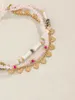 Strand A Set Of Boho-Chic Light Pink Glass Bead Skeleton-like Seashell Alloy Heart Chain Fashionable Personality Bracelet