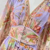 Casual jurken 2024 Silk Vintage Sierlijke hoogwaardige Shirred Floral Print Long Lantern Sleeve Diamonds Women Midi Dress for Holiday