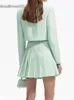 Sukienka kawałka Dwa 2024 Spring Women Tweed garnitur plisowany mini spódnica A lub guziki z drecka z drewna, płaszcz damski elegancki zestaw 231205