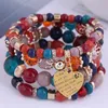4pcSset Bohemian Bohemian Multicolor Crystal Beads Corde Bracelets For Women Girls Ethnic Heart Charm Wrap Bracelet Femme 240403