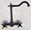 Bathroom Sink Faucets Black Oil Rubbed Bronze Kitchen Faucet Mixer Tap Swivel Spout Wall Mounted Two Handles Mnf851