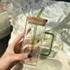 Weingläser quadratischer Glasbecher mit Griff hoher Borosilikat-Hitze-resistenter Strohwasser klarer Becher Saft trinken Home-Getränkewaren