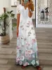 Lässige Kleider Frühlings-/Sommer-Mode-Frauen Kurzarm gedruckter Spitze elegant weiße v-heck schlank Fit Party Langes Vestidos S-5xl