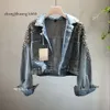 Damenmäntel 2024 Jacken Oberbekleidung mit Niet Jean Tops European 2024 Herbst Neue weibliche Nagel Short Wash Jeans Jacke Girl Fashion S S s