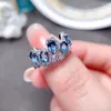 Bagues de cluster Meibapj Natural Blue Topaz Fashion Ring pour les femmes Real 925 Bijoux de mariage fin de sterling en argent sterling