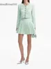 Sukienka kawałka Dwa 2024 Spring Women Tweed garnitur plisowany mini spódnica A lub guziki z drecka z drewna, płaszcz damski elegancki zestaw 231205