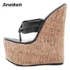 Тапочки Aneikeh Летние клинья Flip-Flops Женская обувь Fashion Classics Pu Платформа головка Peep Toe Высокие каблуки Размер 35-42