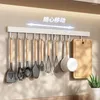 Kitchen Storage No-Punch Hook Rack One Row Of Hanging Rods Wall-Mounted Space Aluminum Utensil Spoon Shovel