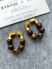 Hoop Earrings Vintage Natural Tiger's Eye Bead High-grade Ethnic Style