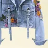 Spring Women's Jackets Denim Jacket Women Fashion Flowers Embroidery Sequins Short Jeans Vintage Loose Streetwear