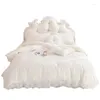 Bettwäschesets gesteppte Bett vierköpfige Baumwoll-Quilt-Abdeckung Alle Spitze dicker Rock Weiß