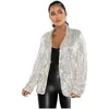 Costumes de femmes Blazers Femme Femme paillette Blazer Veste brillante paillette brillante étincelle à manches longues ou ouverte