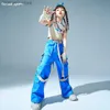 Trousers Hip Hop Girls Crop Tops Blue Loose Cargo Pants Child Tank Top Cool Streetwear Clothes Sets Kids Street Dance Jazz Stage Costumes L46