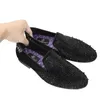 Casual Shoes Piergitar Black Velvet With Handmade Crystals And Spikes Men's Loafers PP Same Design Slip-On Flats Stylish Purple Satin Lining