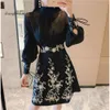 Autumn Runway 2024 Skirt Suits Women's Sets Fashion Lantern Sleeve Bows Chiffon Blouses Tops Vintage Beaded Flower Appliques Skirts 220627 S s