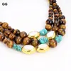 Pendant Necklaces GuaiGuai Jewelry 20'' 3 Strands Natural White Keshi Pearl Tigers Eye Turquoises Necklace For Women