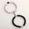 Charm Bracelets 2Pcs/Set Natural Stone Beaded For Women Men Black White Yin Yang Beads Magnetic Couple Bracelet Relationship Jewelry