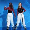 Byxor Hip Hop Girls Opard Crop Top Camiso Joggers Kläder Set Kids Pink Sweatshirt Cargo Pants Street Dance Child Stage Costumes L46