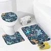 Badmatten farbenfrohe Schmetterlinge mit Blumen 3 Stücke Badezimmer Teppich Sets U-Form Contour Matte Toilettendeckel Abdeckung Nicht-Slip