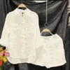 Chemise et short à manches longues blanches de la mode set en deux pièces 2023 Coton en coton maison décontractée 2 pour les femmes 240325