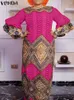Sıradan elbiseler vonda bohemian fırfırlı maxi elbise kadınlar büyük boy yaz sundress 2024 uzun kollu vintage gevşek tatil basılı vestidos
