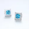 Anelli CZCity Eleganti 925 Sterling Sterling Square Sapphire Orecchini per donne piccoli splendenti cz Orecchini in pietra di gemme avvolgenti regalo