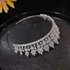 Bijoux de cheveux de mariage luxe aaa cz fleur de fleur couronne cristal pour les filles zircon tiaras coiffe